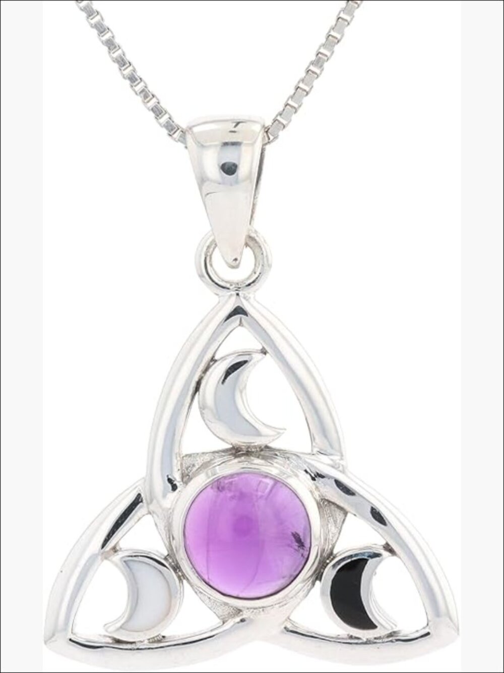 Sterling Silver Celtic Trinity Moon Pendant Necklace 18"